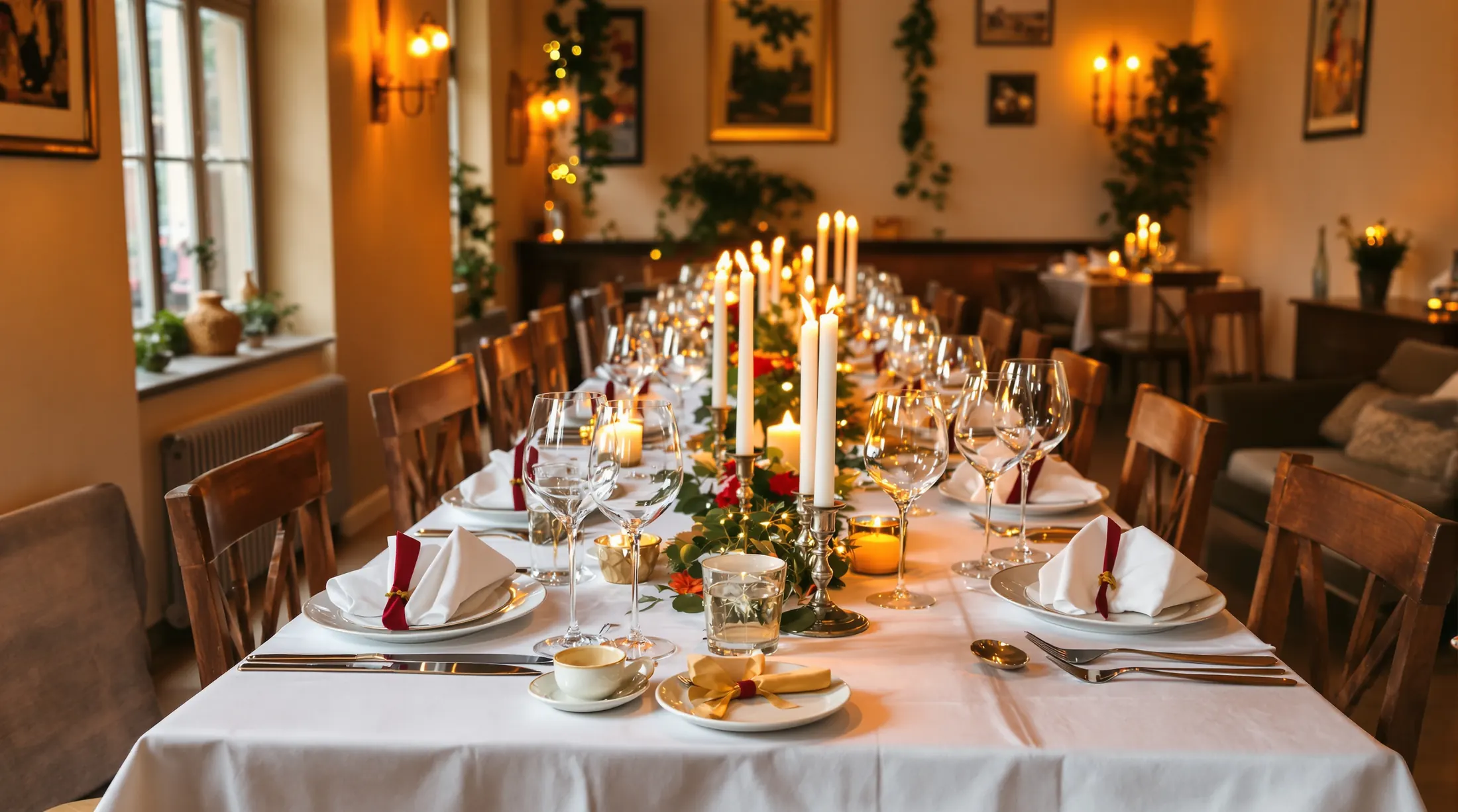 Festlich gedeckte Tafel mit Kerzen